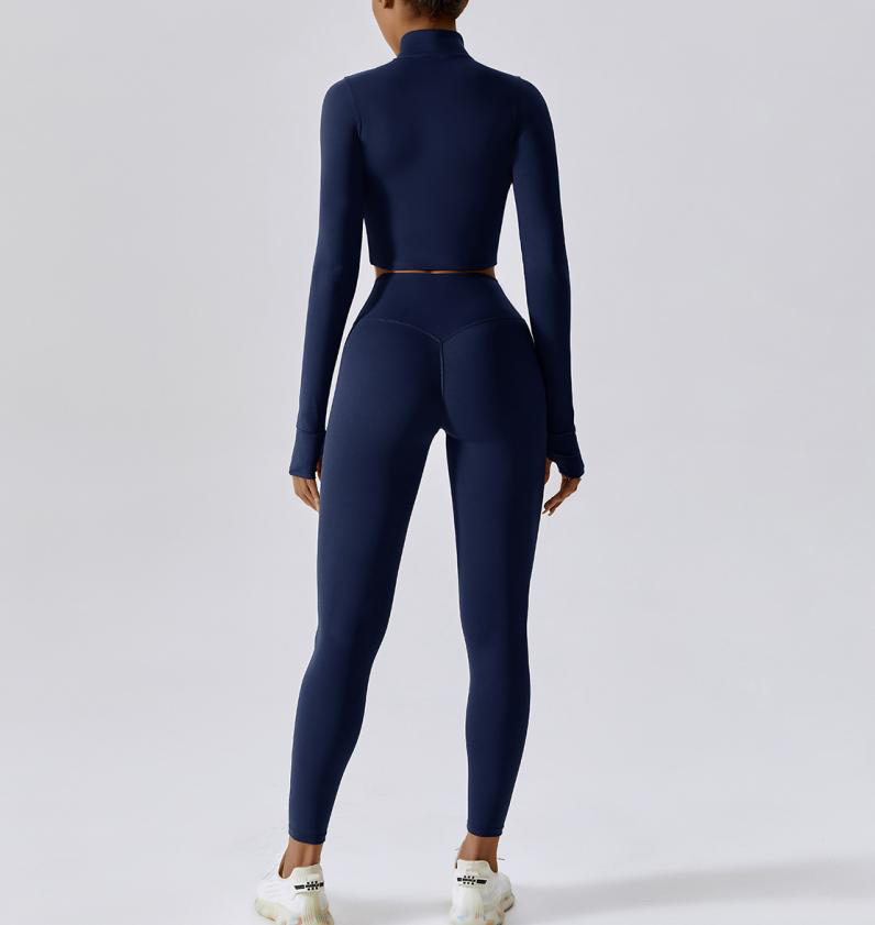 4-Piece Crop Top Jacket Bra Seamless Leggings and Shorts Set