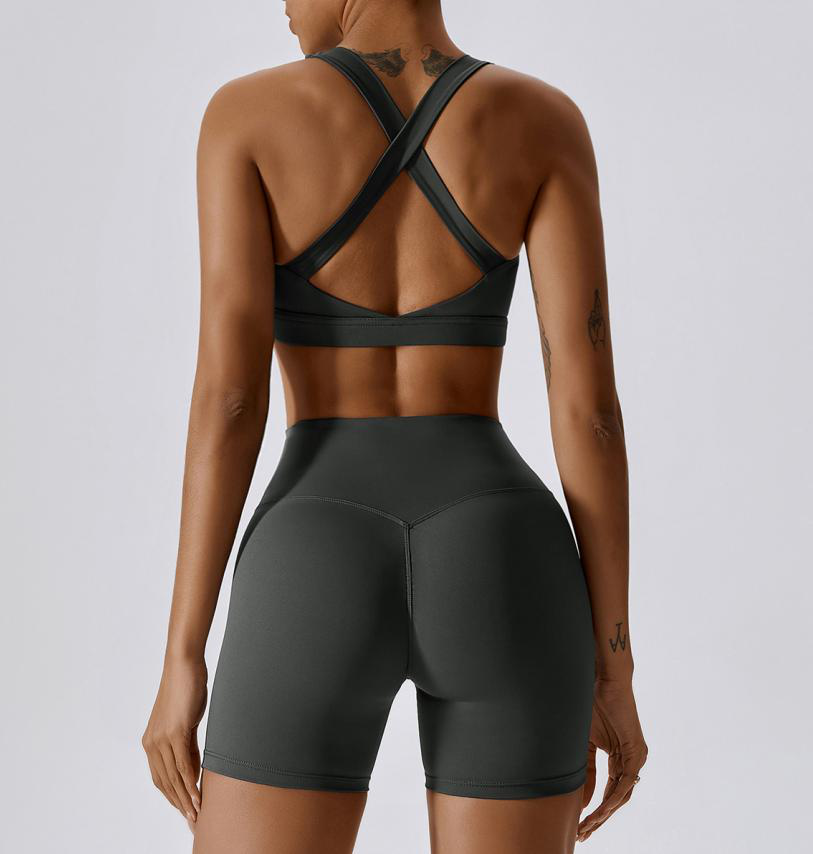 4-Piece Crop Top Jacket Bra Seamless Leggings and Shorts Set