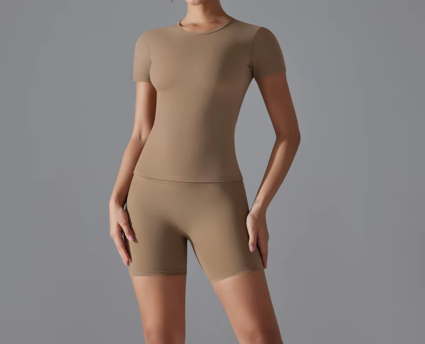Round Neck Short Sleeve Top & Short Two Piece Set
