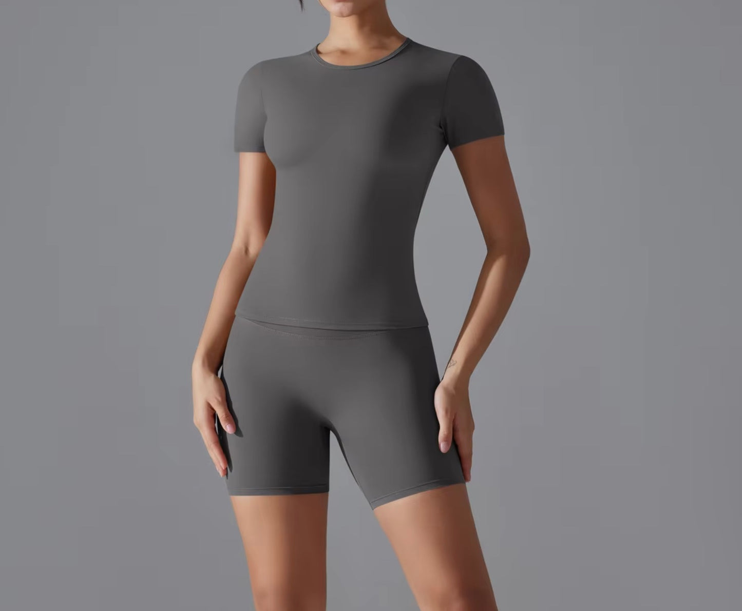 Round Neck Short Sleeve Top & Short Two Piece Set