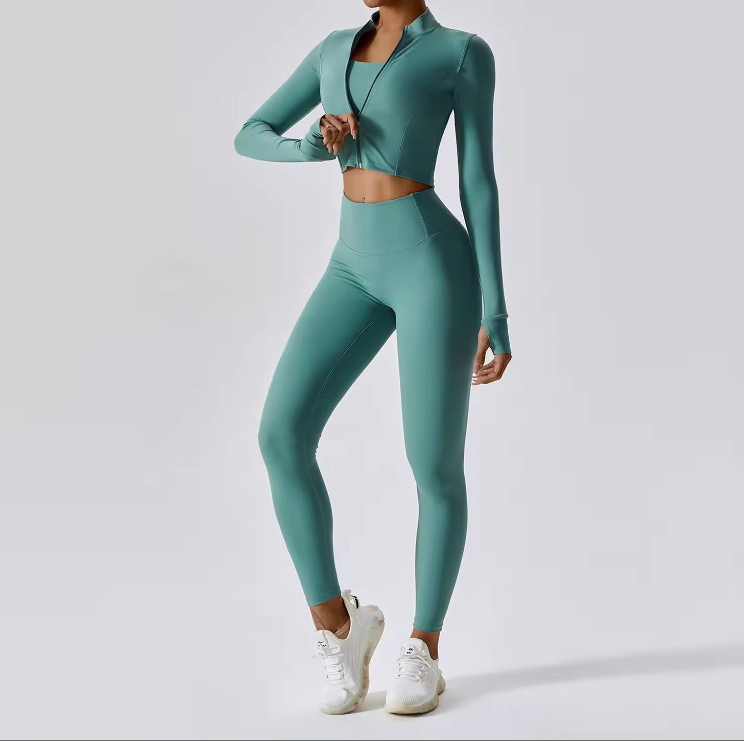 4-Piece Crop Top Jacket Bra Seamless Leggings and Shorts Set