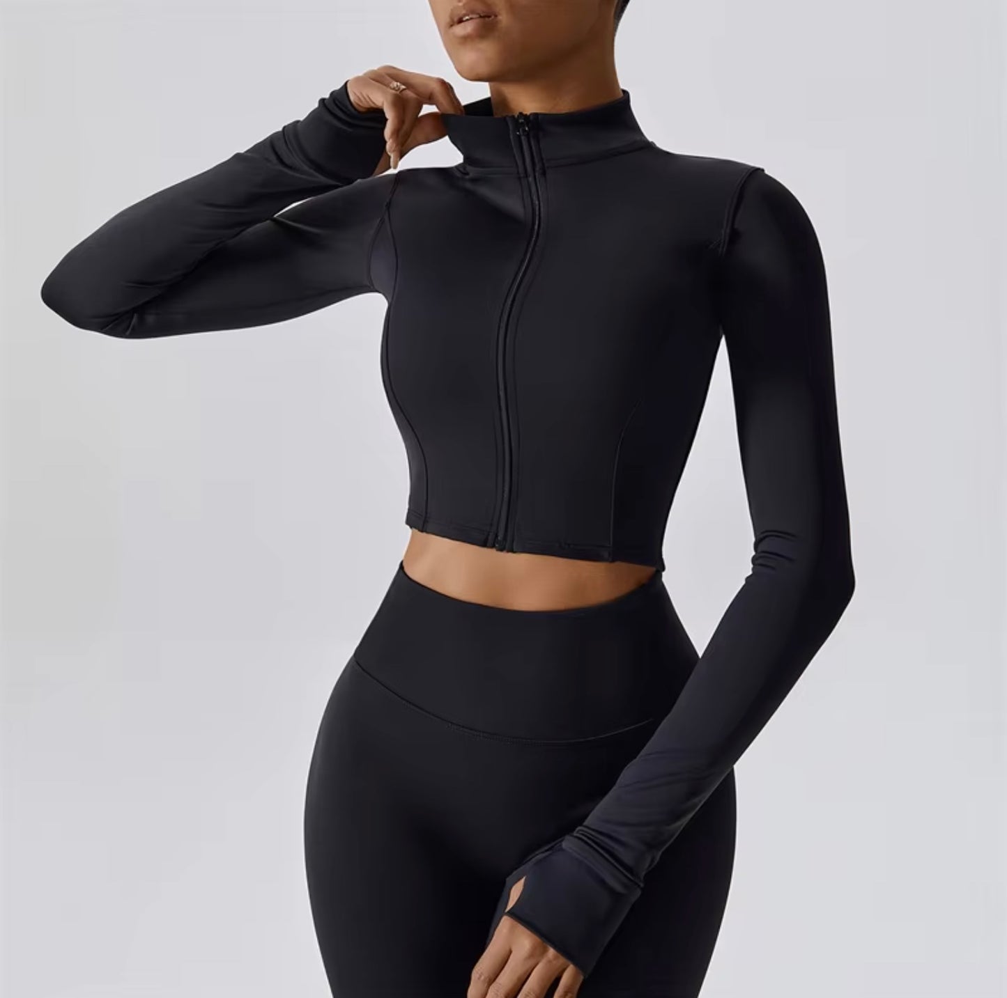 4-Piece Crop Top Jacket Bra Seamless Leggings and Shorts Set
