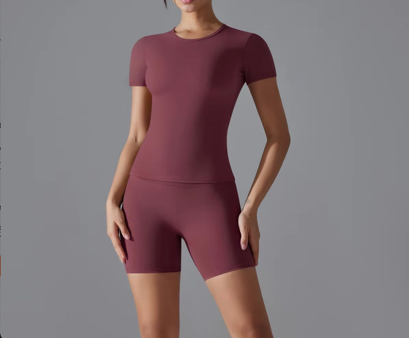 Round Neck Short Sleeve Top & Short Two Piece Set