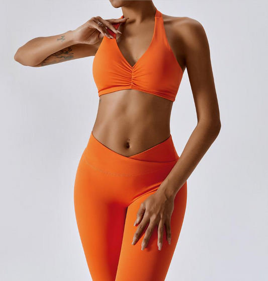 Halter  Neck Bra & Cross Waist Yoga Pants